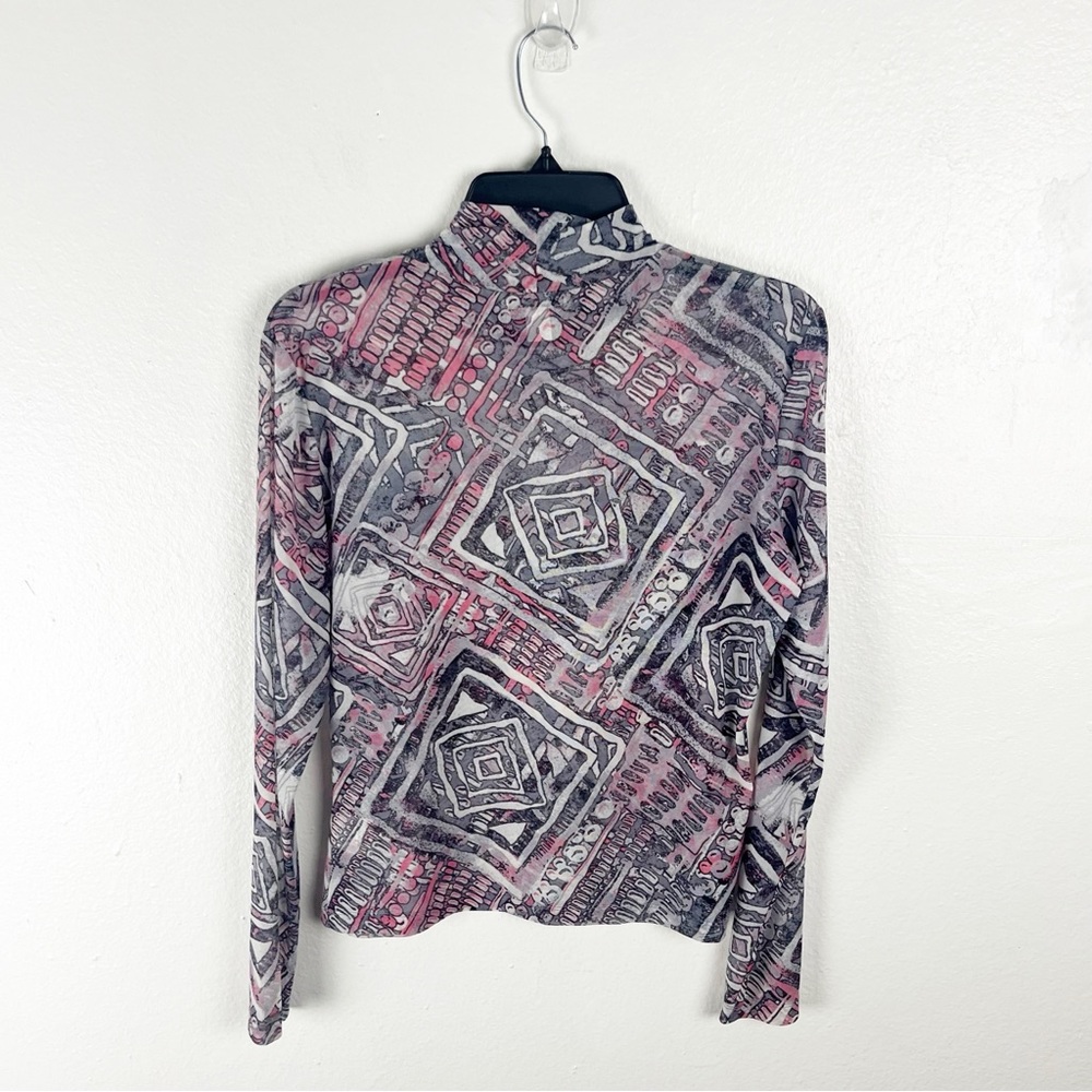 ST. JOHN Sport Mesh Sheer Abstract Print Long Sleeves High Neck Top Size Small - Picture 2 of 8